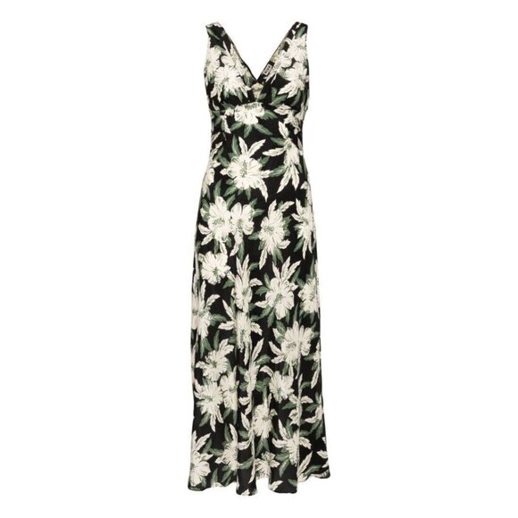 RIXO Lauriane Floral-Print Silk Midi Dress | Hibiscus Black | Size Small - Picture 2 of 16